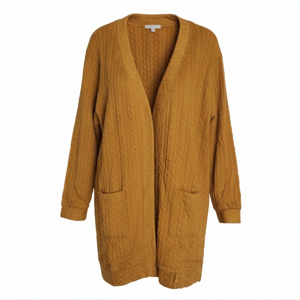 JULYCLO Women's Mustard Cable Knit Cardigan W Pockets - NIP - Picture 4 of 6